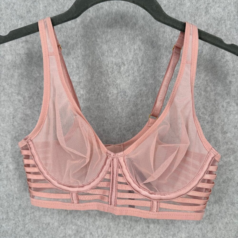 Victorias Secret Very Sexy Unlined Plunge Bra Size 30B Pink Blush Sheer Mesh EUC